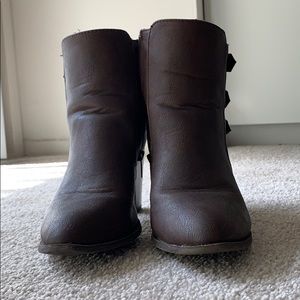 Dark brown booties with buckle detail